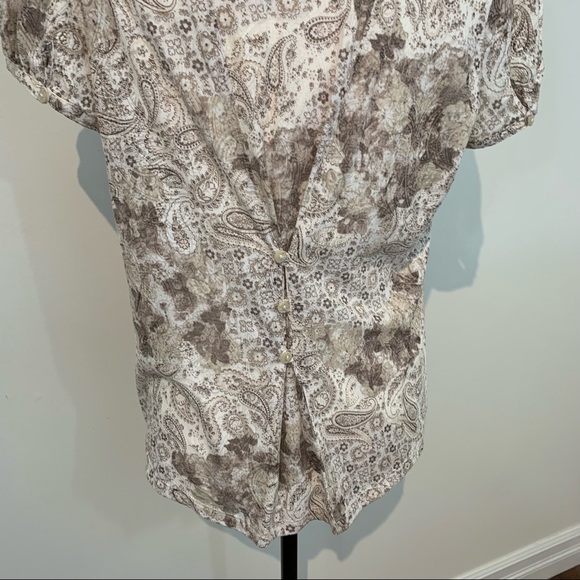 Romantic Cream & Brown Capped Sleeve Blouse Large -pic doesn’t do Justice - Picture 9 of 10